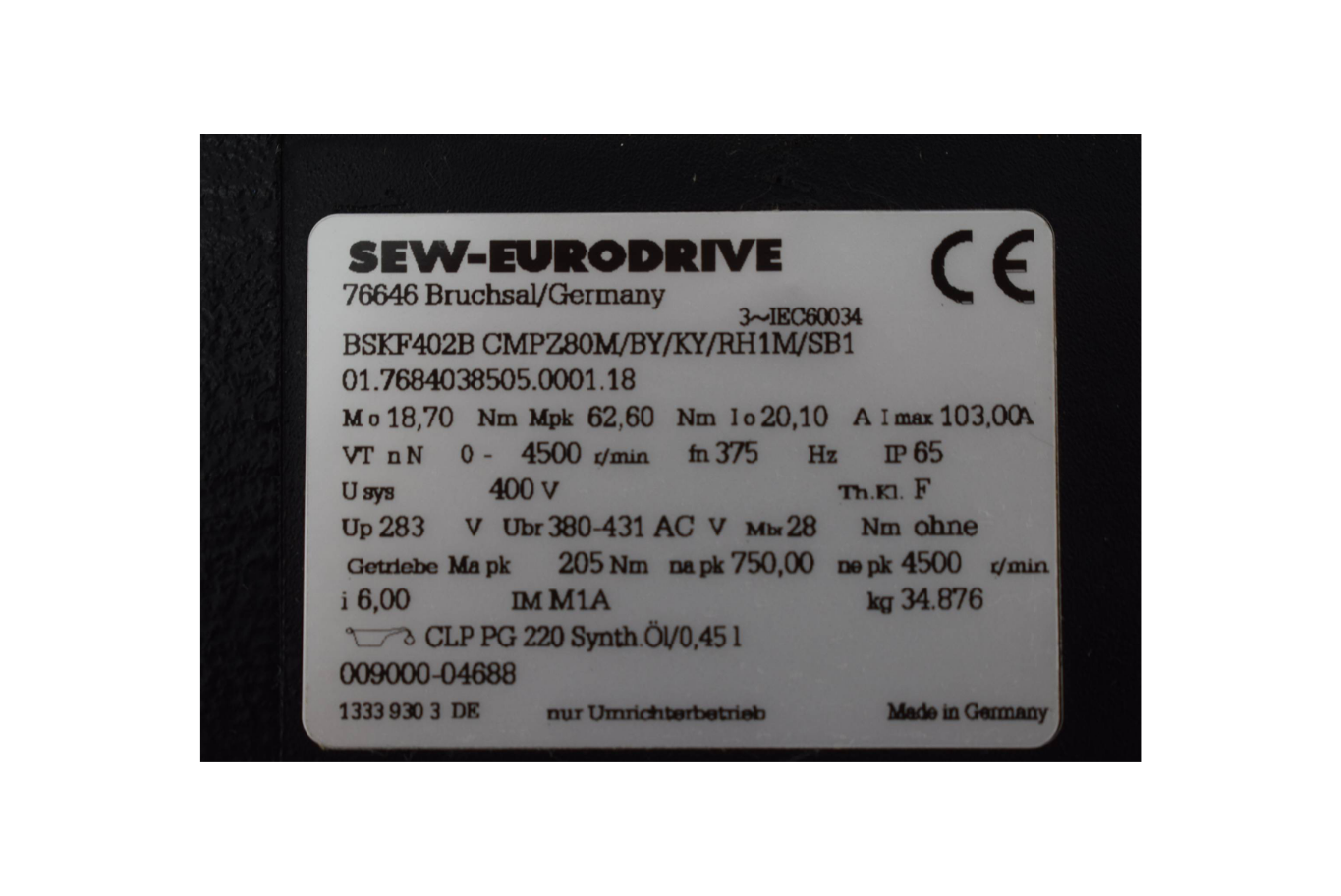 SEW-Eurodrive Servomotor inkl. Getriebe BSKF402B CMPZ80M/BY/KY/RH1M/SB1 SEW-Eurodrive Servomotor inkl. Getriebe BSKF402B CMPZ80M/BY/KY/RH1M/SB1