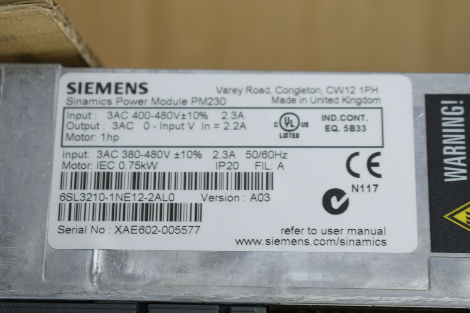 Siemens Sinamics Power Module PM 230 6SL3210-1NE12-2AL0 ( 6SL3 210-1NE12-2AL0 )