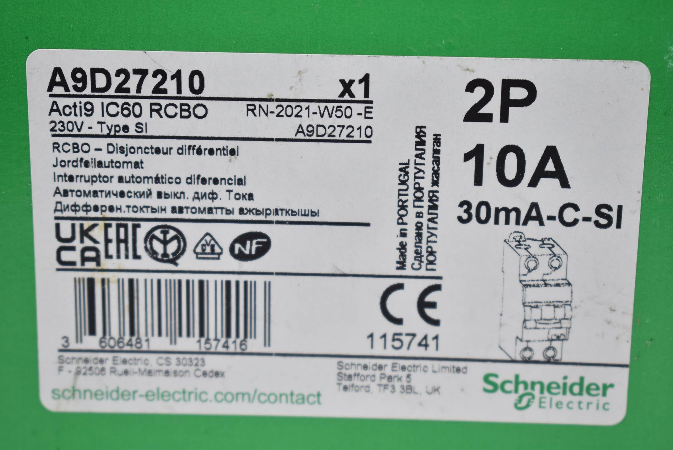 Schneider electric iC60 RCBO A9D27210 ( 230V 30mA ) C10