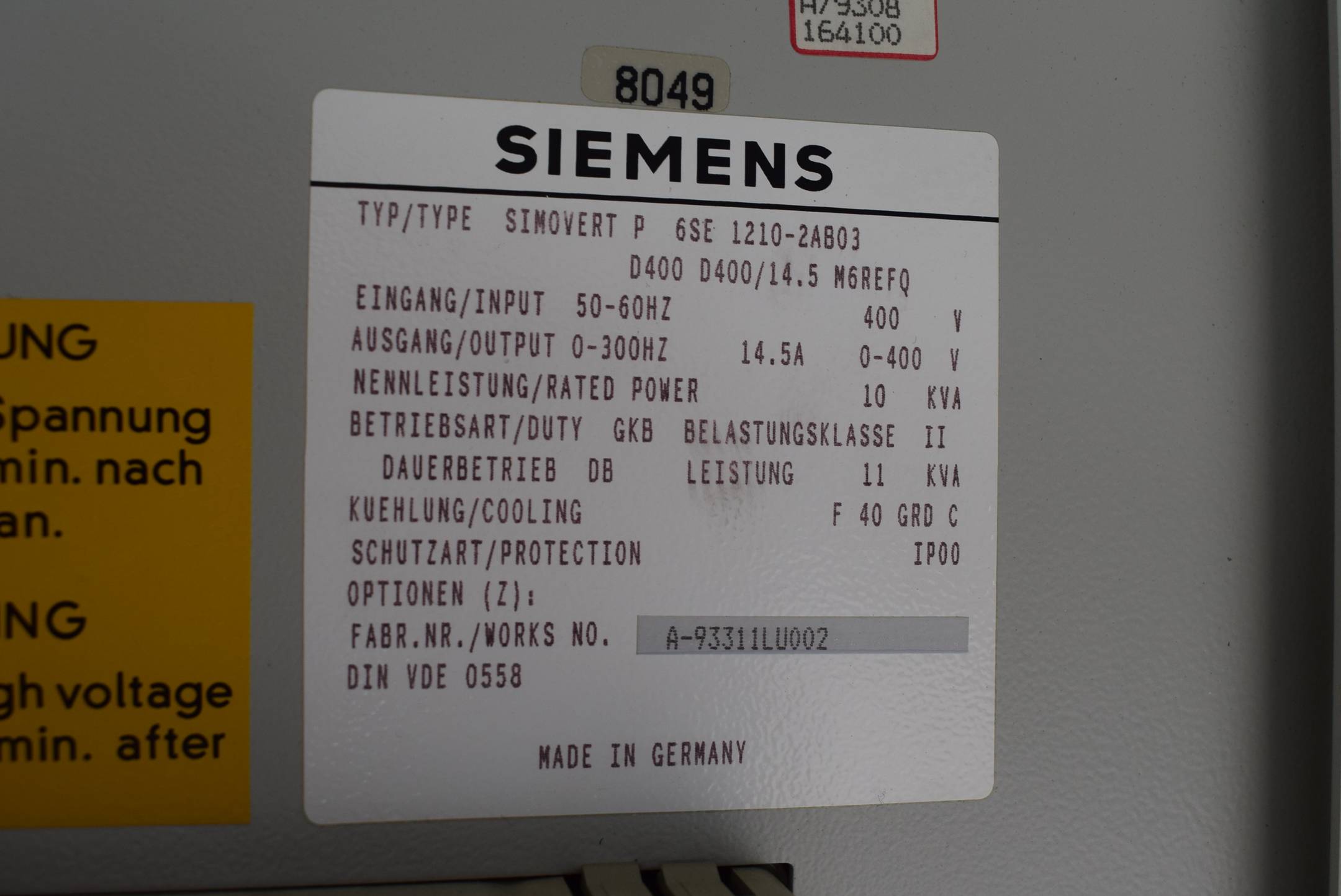 Siemens simovert P Frequenzumrichter 6SE 1210-2AB03 ( 6SE1210-2AB03 ) 50-60Hz
