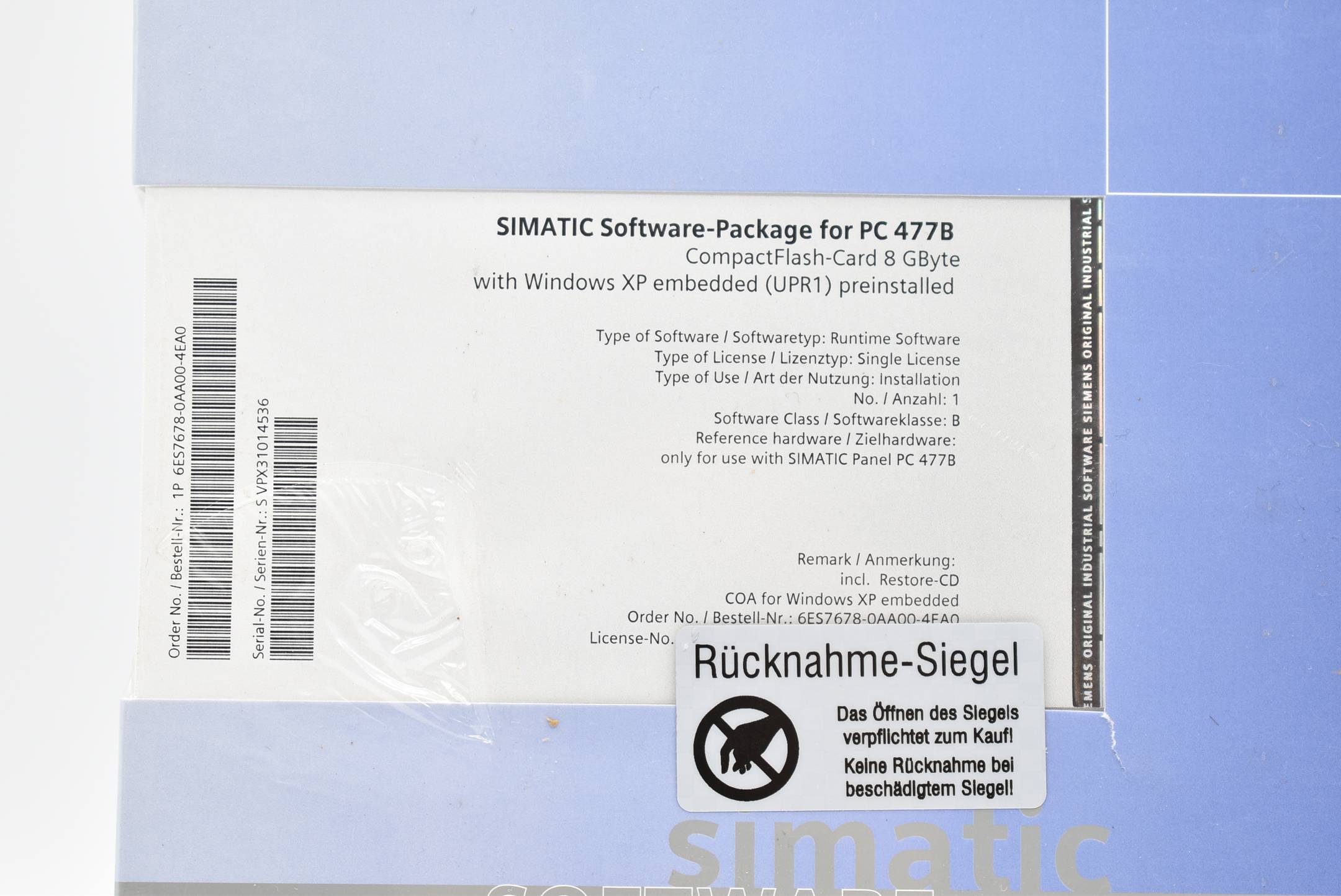 Siemens simatic Software for PC 477B CompactFlash-Card 6ES7678-0AA00-4EA0