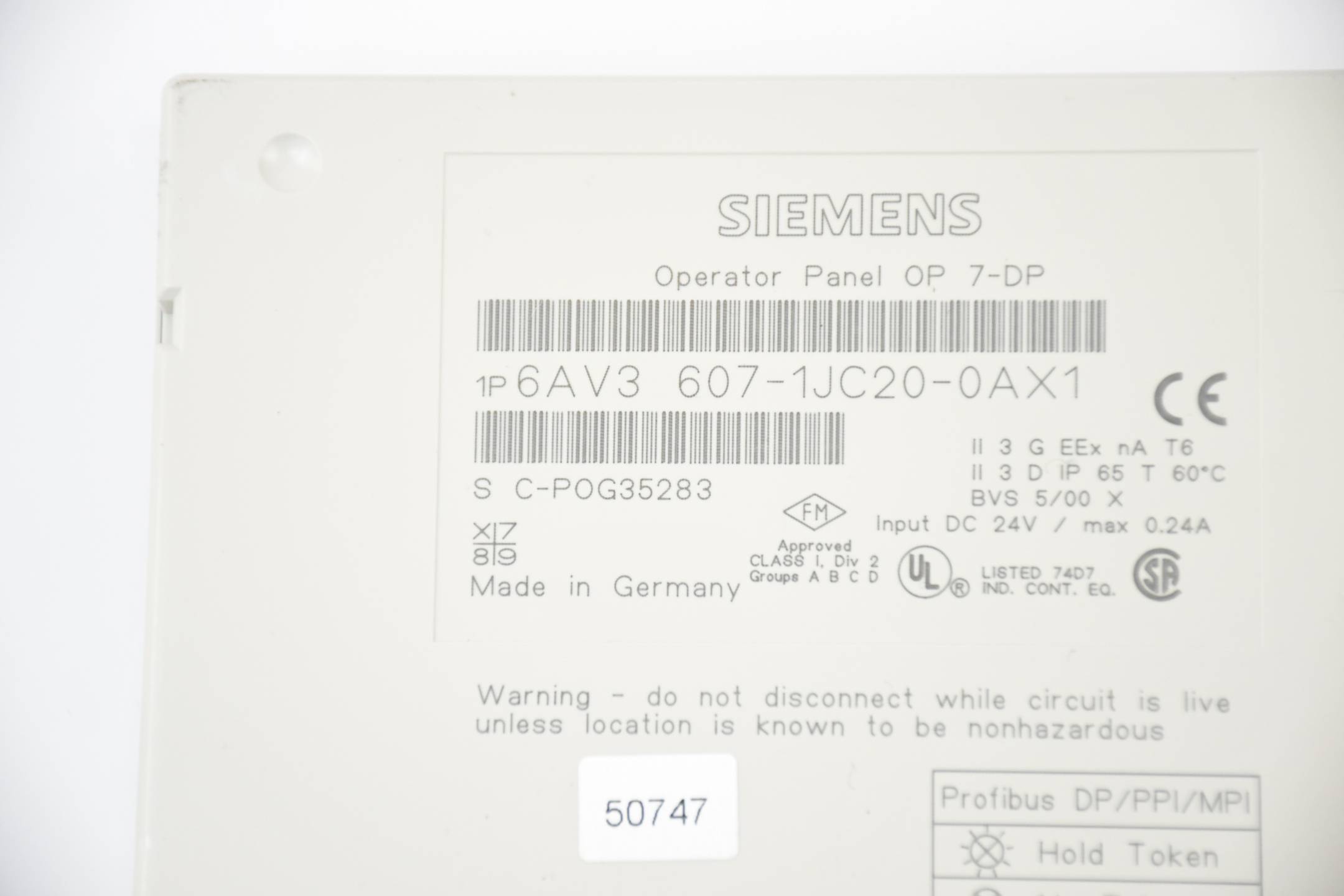 Siemens Gehäuse und Membran OP 7-DP 6AV3607-1JC20-0AX1 Zustand C