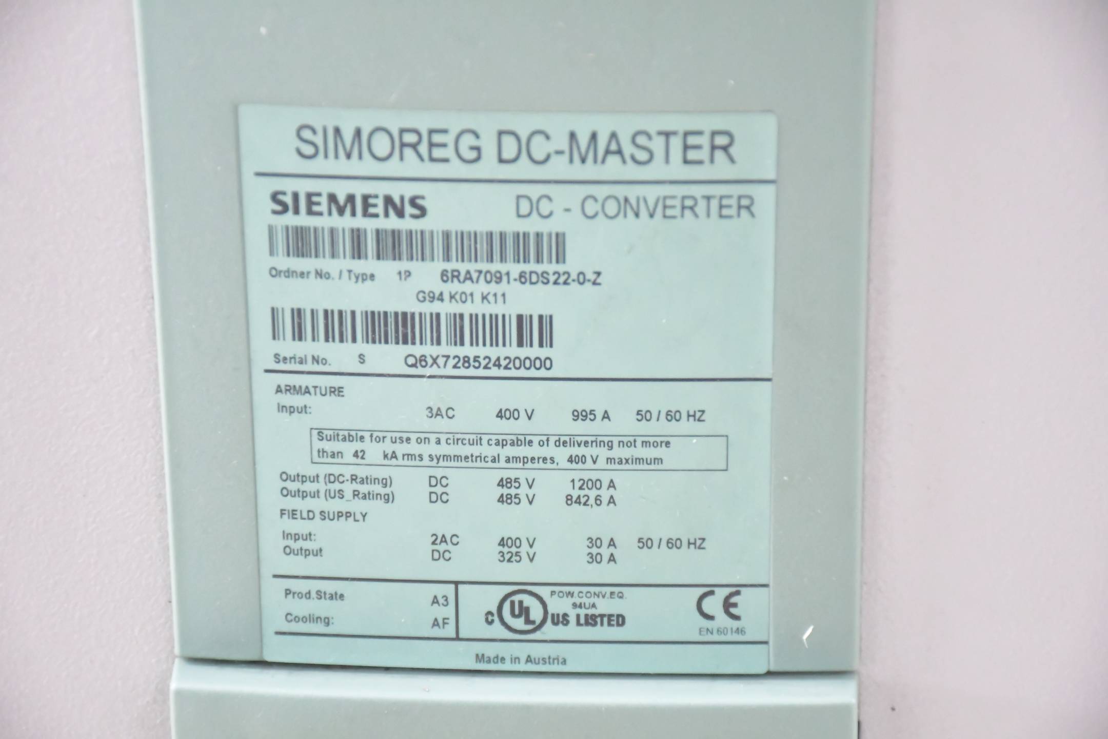 Siemens Simoreg DC Master Stromrichtergerät 6RA7091-6DS22-0-Z / 6RA7 091-6DS22-0
